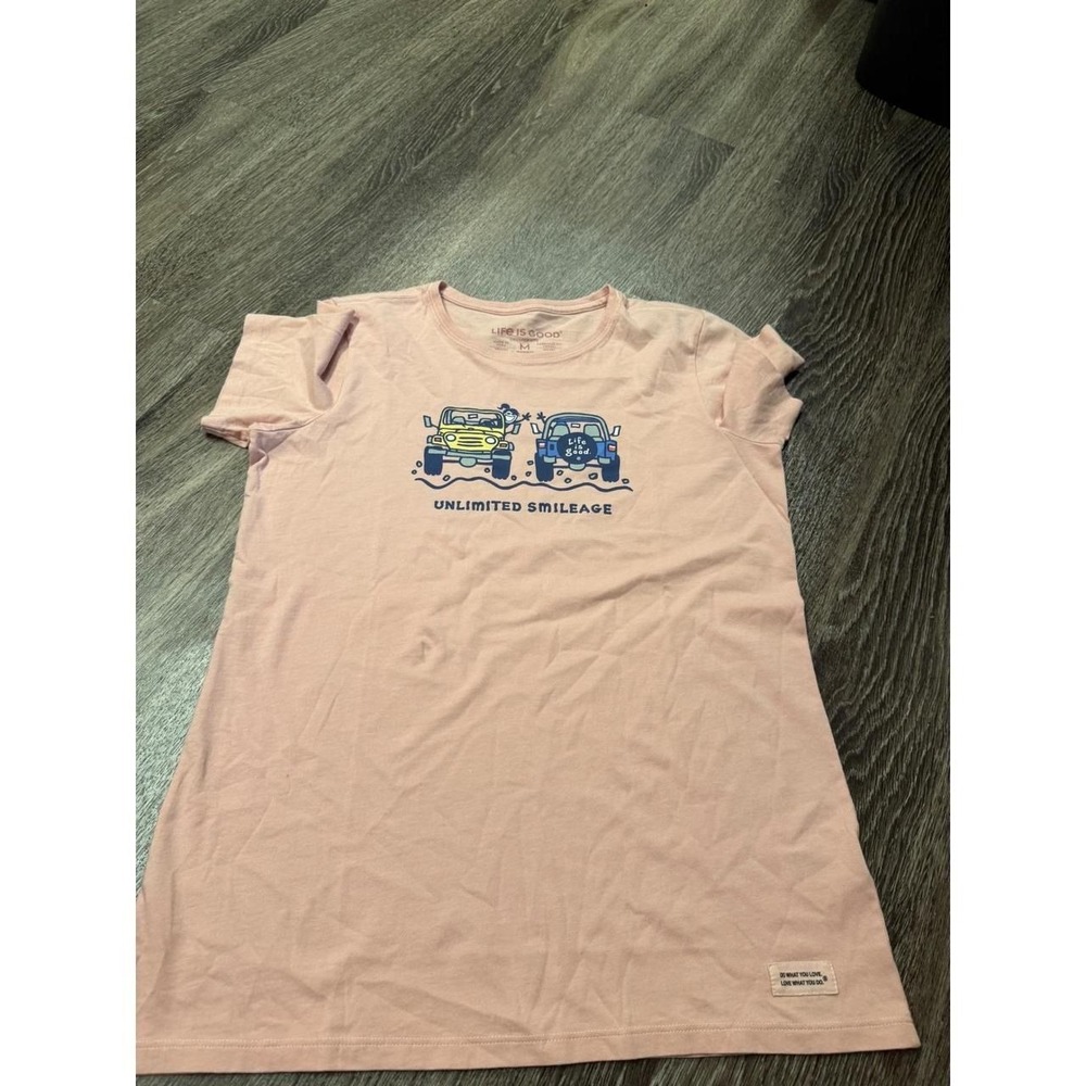 Life Is Good Womens Pink Crusher-Lite Unlimited Smileage Jeep Graphic T-Shirt M